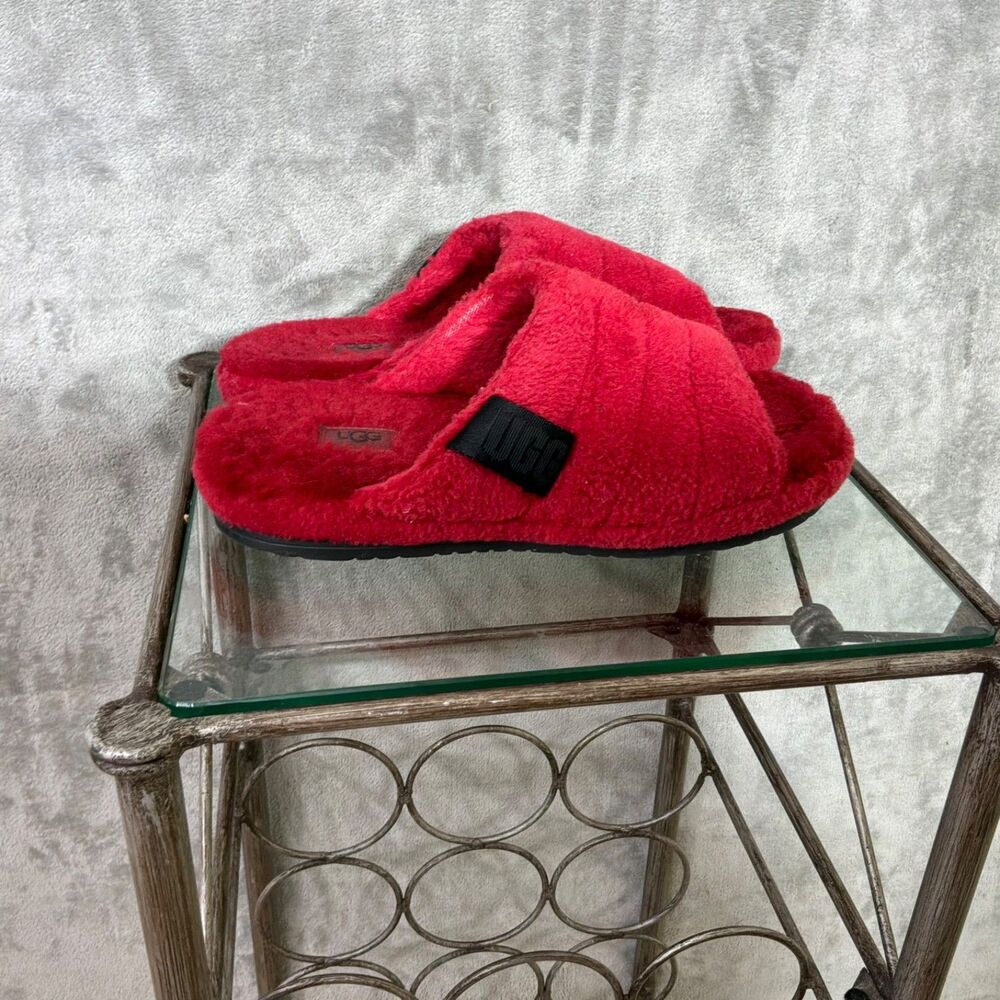 UGG Fluff You Samba Red Fluff Slides Slipper Shoes Size 9 Men / 11 Women
